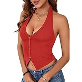 OPOIPIN Women's Halter Ribbed Knit Top V Neck Sleeveless Sexy Vest Tank Top