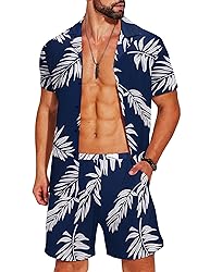 COOFANDY Mens 2 piece Short Set Hawaiian Floral