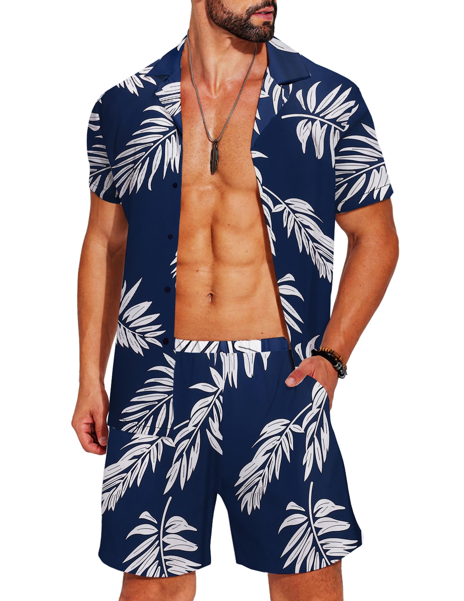 COOFANDY Mens 2 piece Short Set Hawaiian Floral
