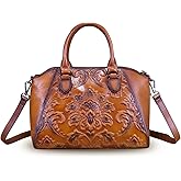 Genuine Leather Purses and Handbags for Women Vintage Embossed Leather Top Handle Bag Satchel Crossbody Shoulder Bag Strap