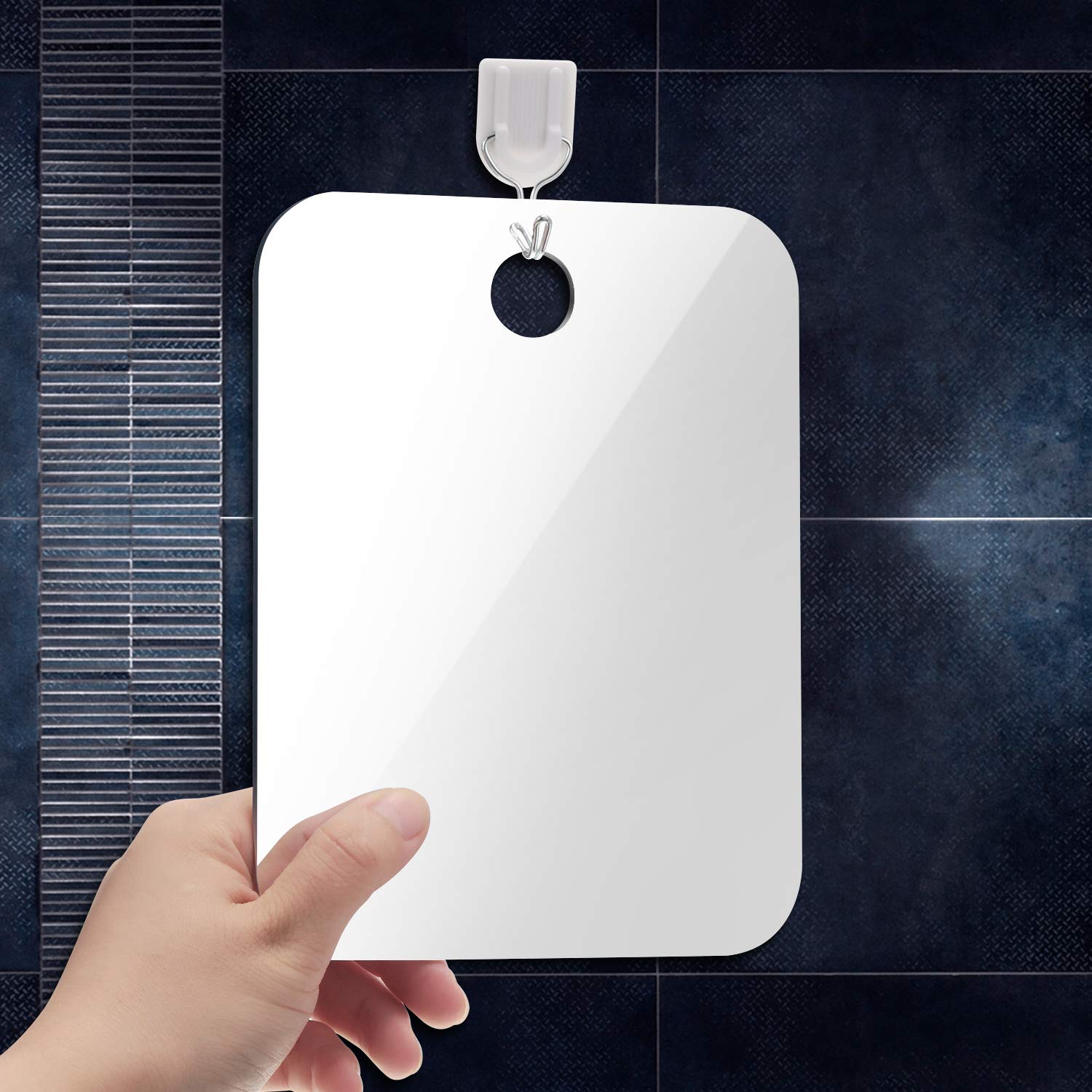 Jetec Anti-Fog Shower Mirror Fogless Bathroom Shaving Mirror with 2 Razor Hooks, 2 Removable Adhesive Razor Holders for Men and Women, 6.8 x 5.2 Inches : Beauty