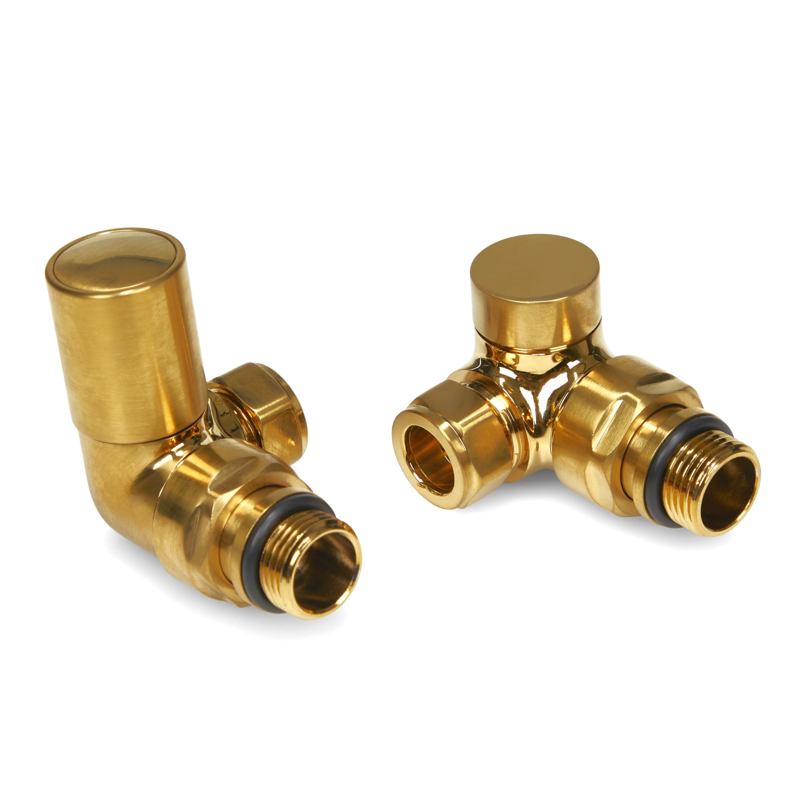 Brushed Brass Radiator Valves Angled Straight Corner 15mm Traditional Towel Rail Valves Pair (Corner)