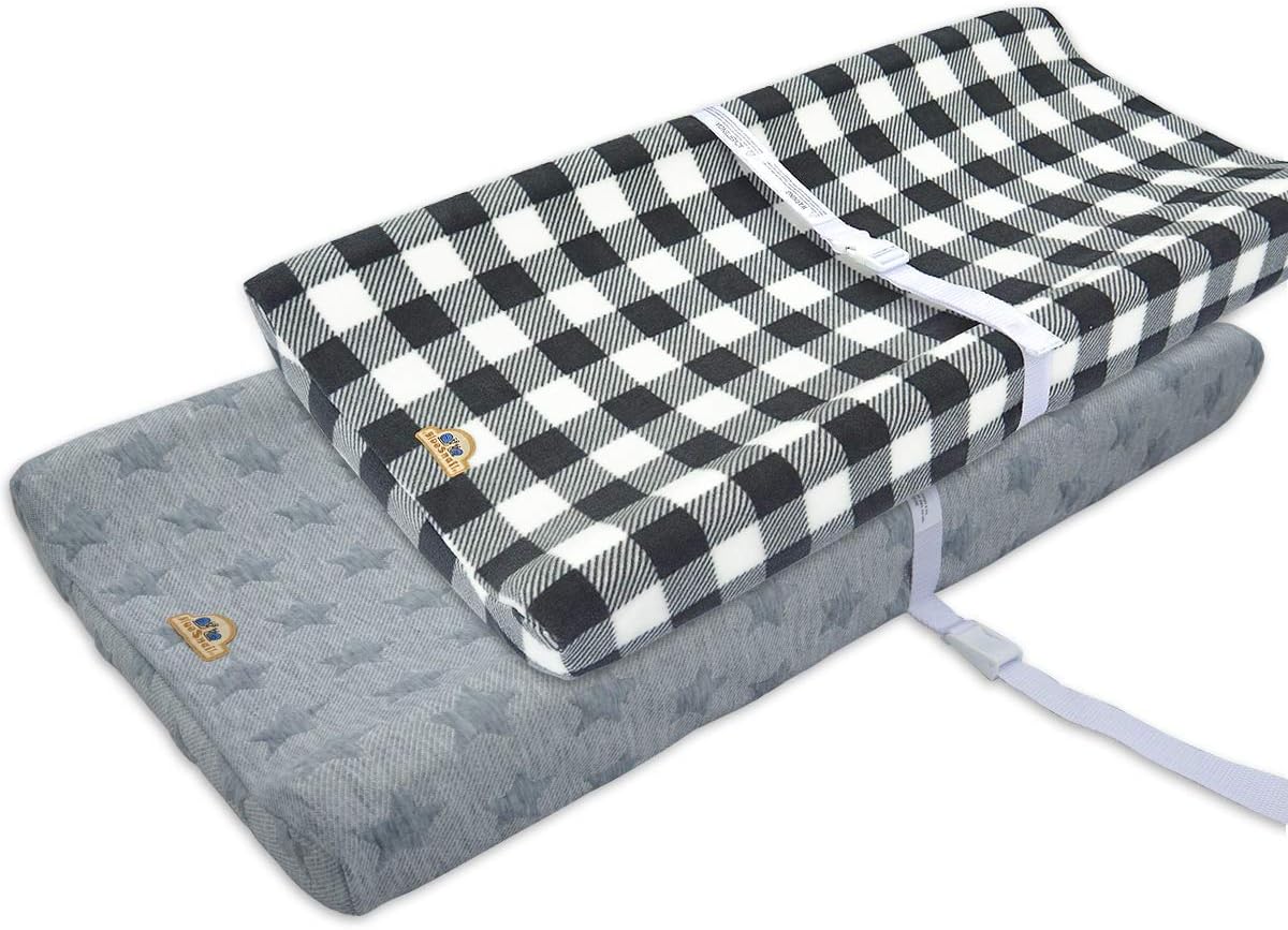 Super Soft and Strechy Plush Changing Pad Covers for Baby 2-Pack (Grey Buffalo+Gray Star))