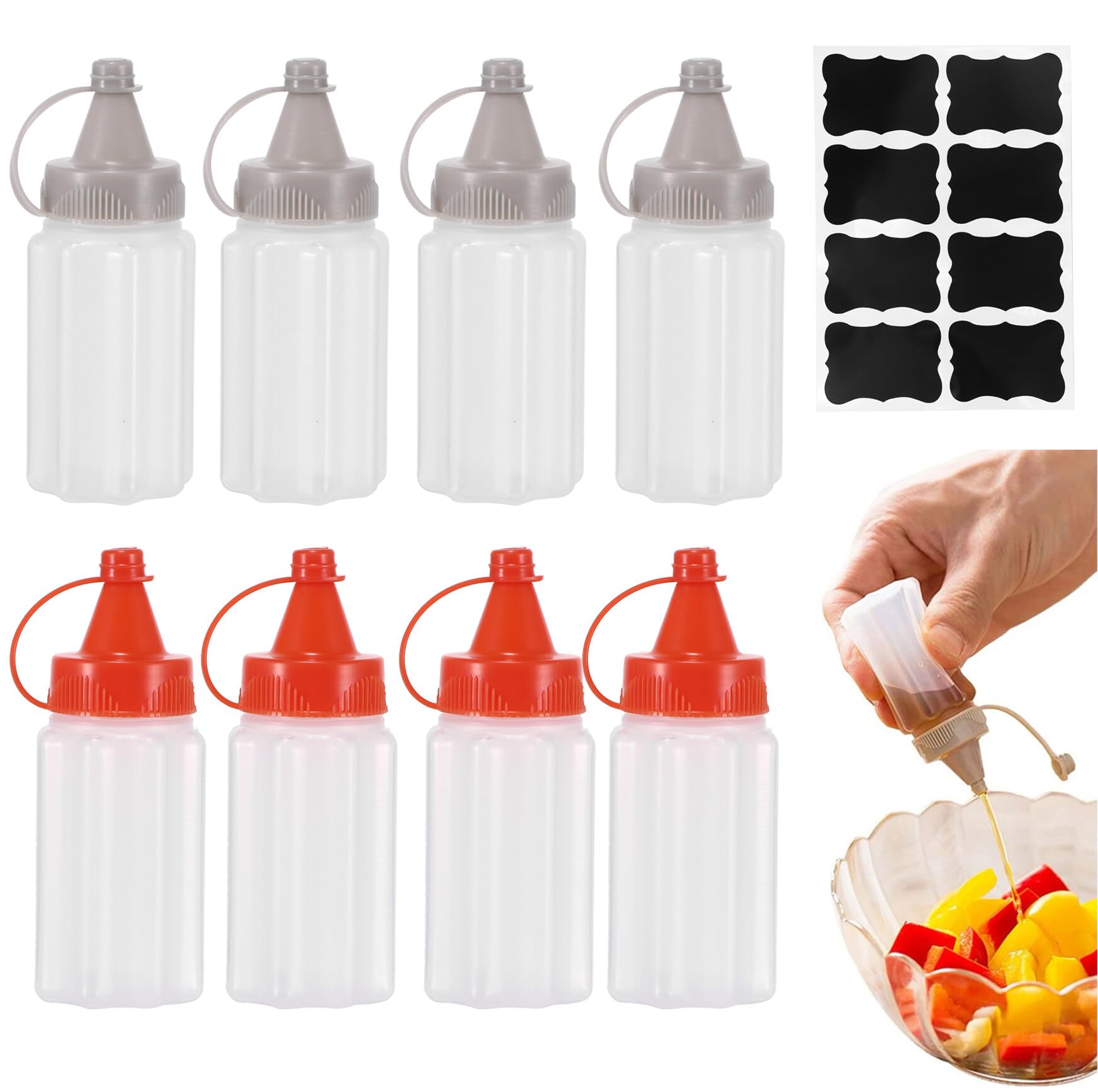 8 Pcs mini sauce bottles, sauce bottles, mini condiment ketchup/honey/soy sauce/salad squeezable sauce container, squeeze bottle with screw cap, can be used in kitchen, picnic, spice dispenser
