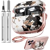 for Samsung Galaxy Buds 3 Pro/Buds 3 Case with Safety Lock,Black Flower | with Cleaner Kit and Keychain,Cute Floral Soft TPU Earbuds Case for Women Girly
