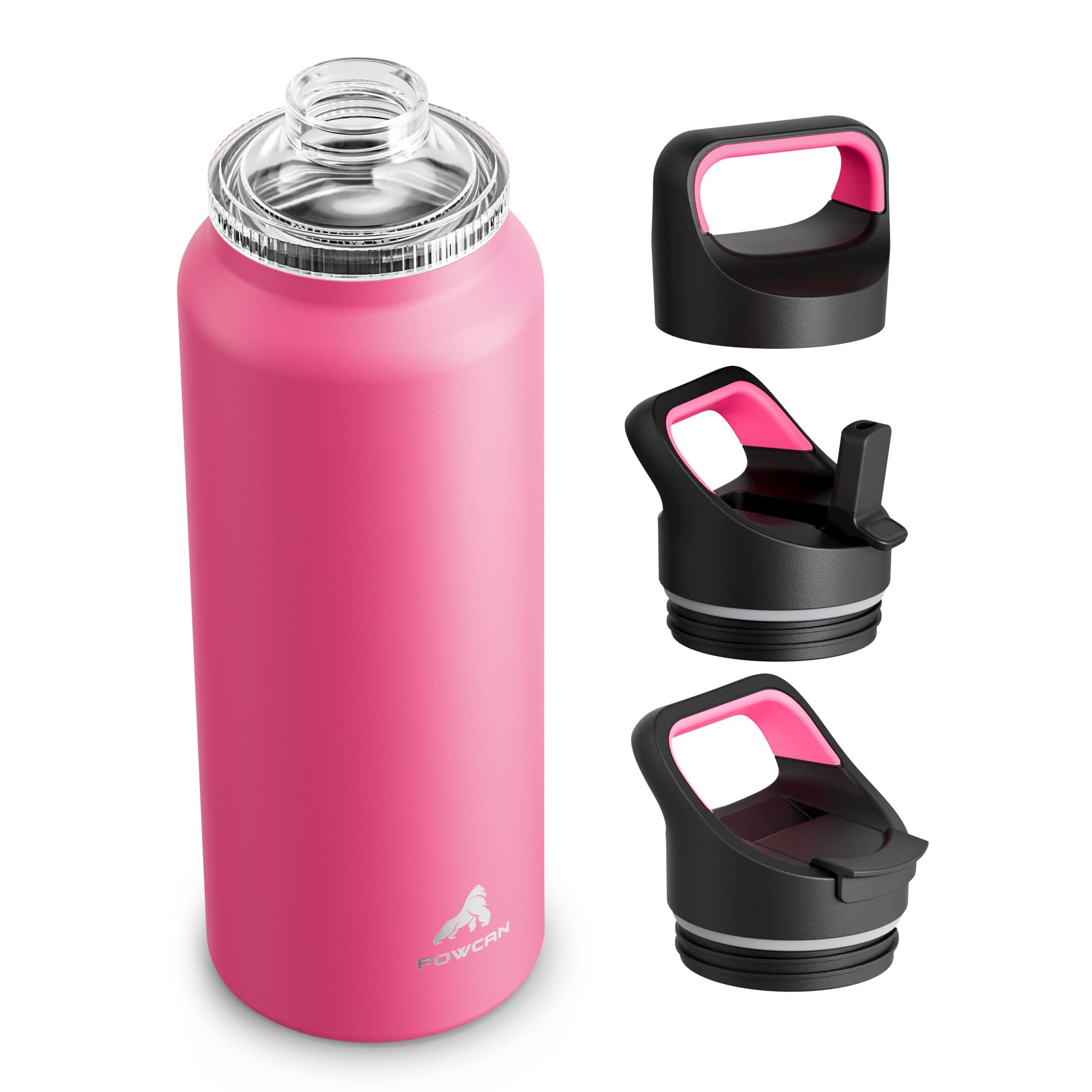 Photo 1 of 40 oz Insulated Water Bottle for Hiking: 3 Lids, Leakproof, Keep Ice 24H and Hot 12H, Double Wall, Large Metal Water Flask with Handle for Sports, Camping, Climbing, Workout, Travel (Tropical Pink)