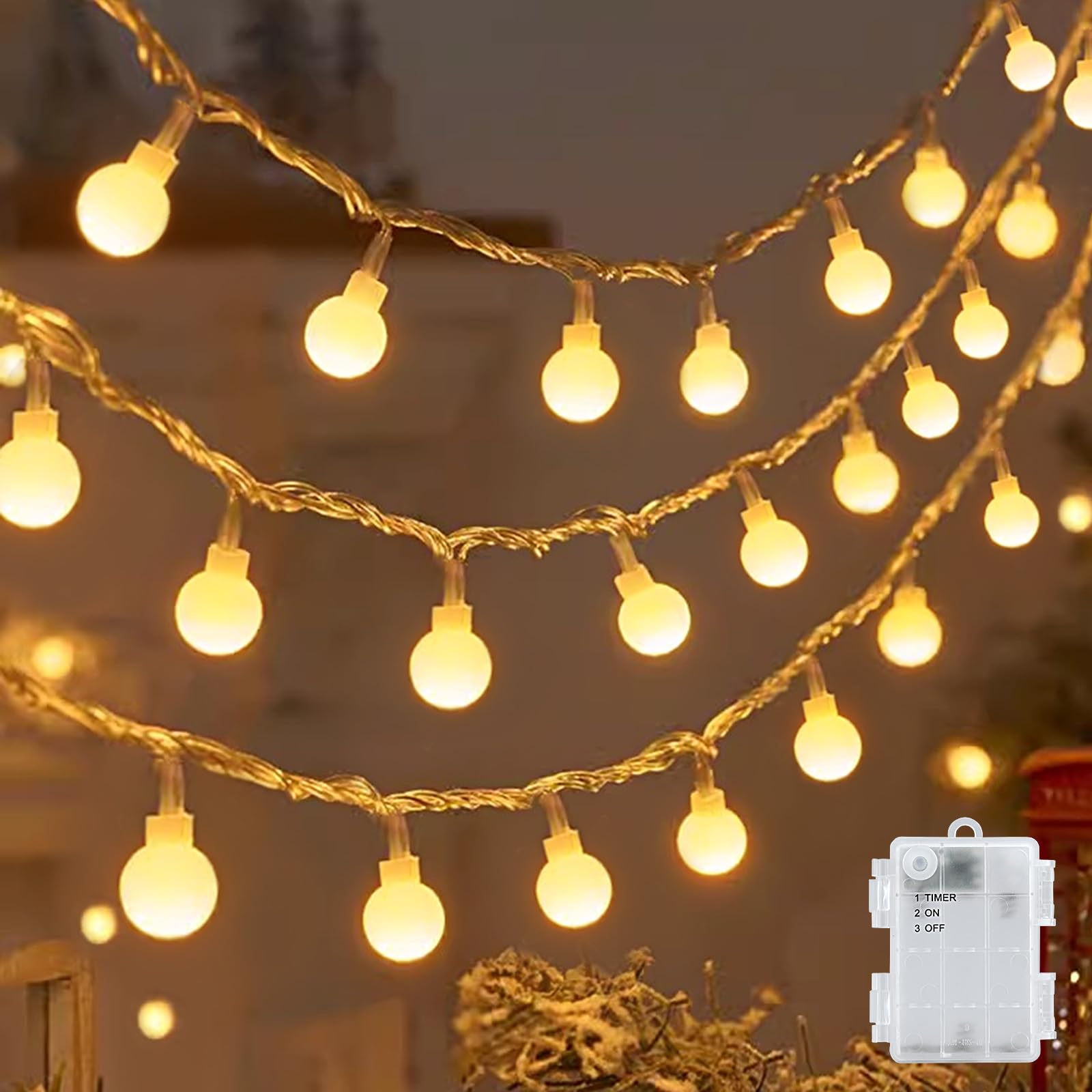 cshare Globe String Lights, 3M 20LED Christmas Fairy Lights Outdoor/Indoor, with Timer IP65 Waterproof for Jar Garden Camping Christmas Indoor Outdoor Decorations, Warm White.