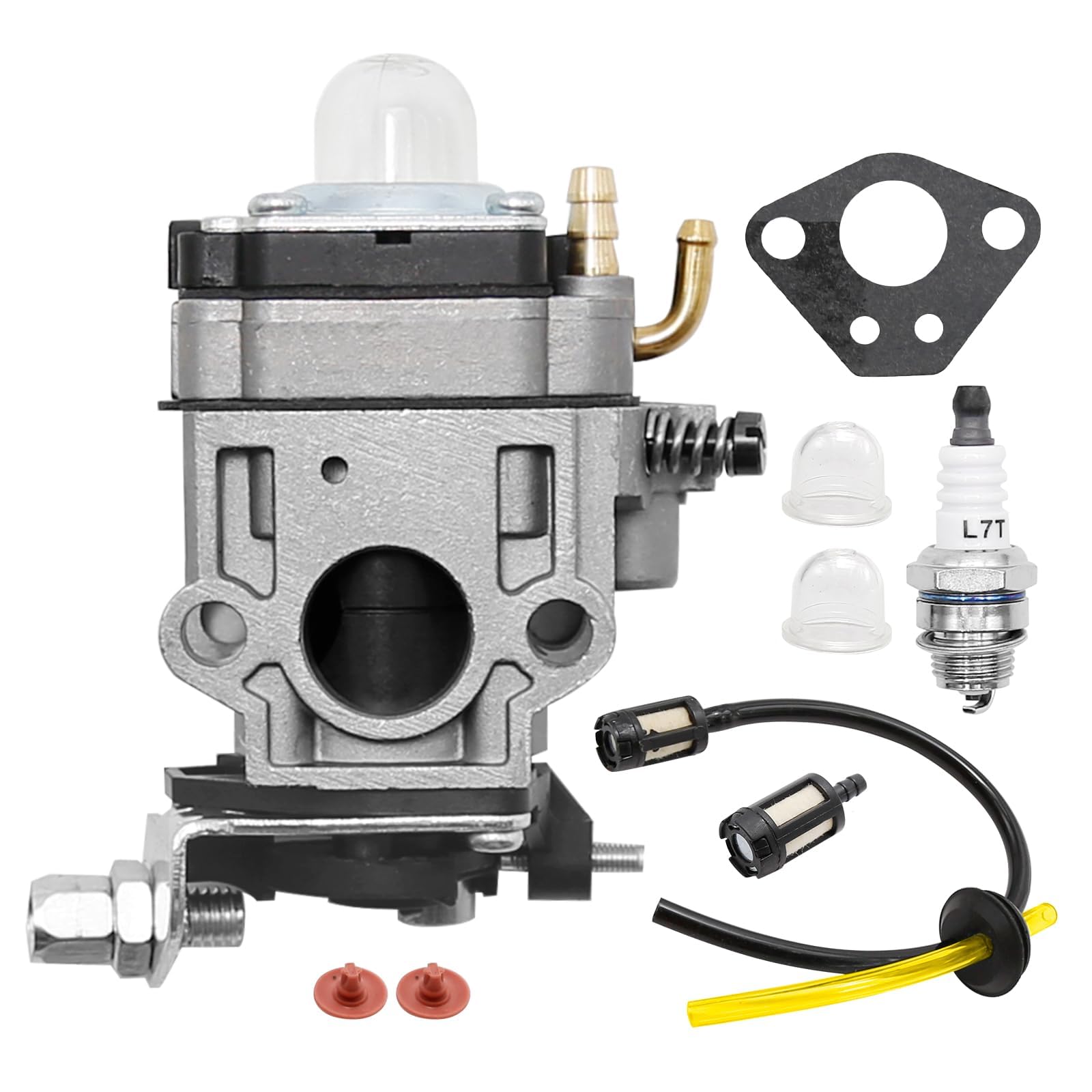 Hoypeyfiy Carburettor for 52cc 49cc 43cc Brush Cutter Mower Engine Carburettor Carb Kit, 31mm Fixed Hole Spacing Replacement with Seal Hose Spark Plug Petrol Filter