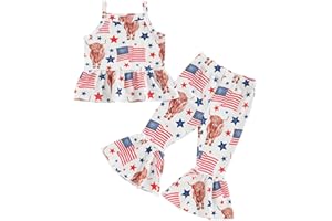 FOCUSNORM 4th of July Outfit Toddler Bell Bottoms Baby Girl Summer Clothes Off Shoulder Vest Tops Bell Bottom Pants