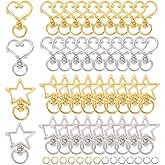 SOFPLATE 1 Box 40Pcs Heart Swivel Keychain Clasp Star Keychain Clip Bulk Metal Lobster Claw Alloy Gold Spring Snap Hook Hanging Buckle Key Ring Findings for Handmade Keychains Lanyards Bags DIY Crafts