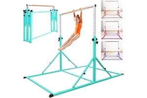PreGymnastic Foldable Gymnastics Bar, 5.6FT Folding Horizontal Bars for Kids Ages 3-12, Weight Limit 350 LBS, Adjustable kip Bar, Children Home Gym Equipment Indoor