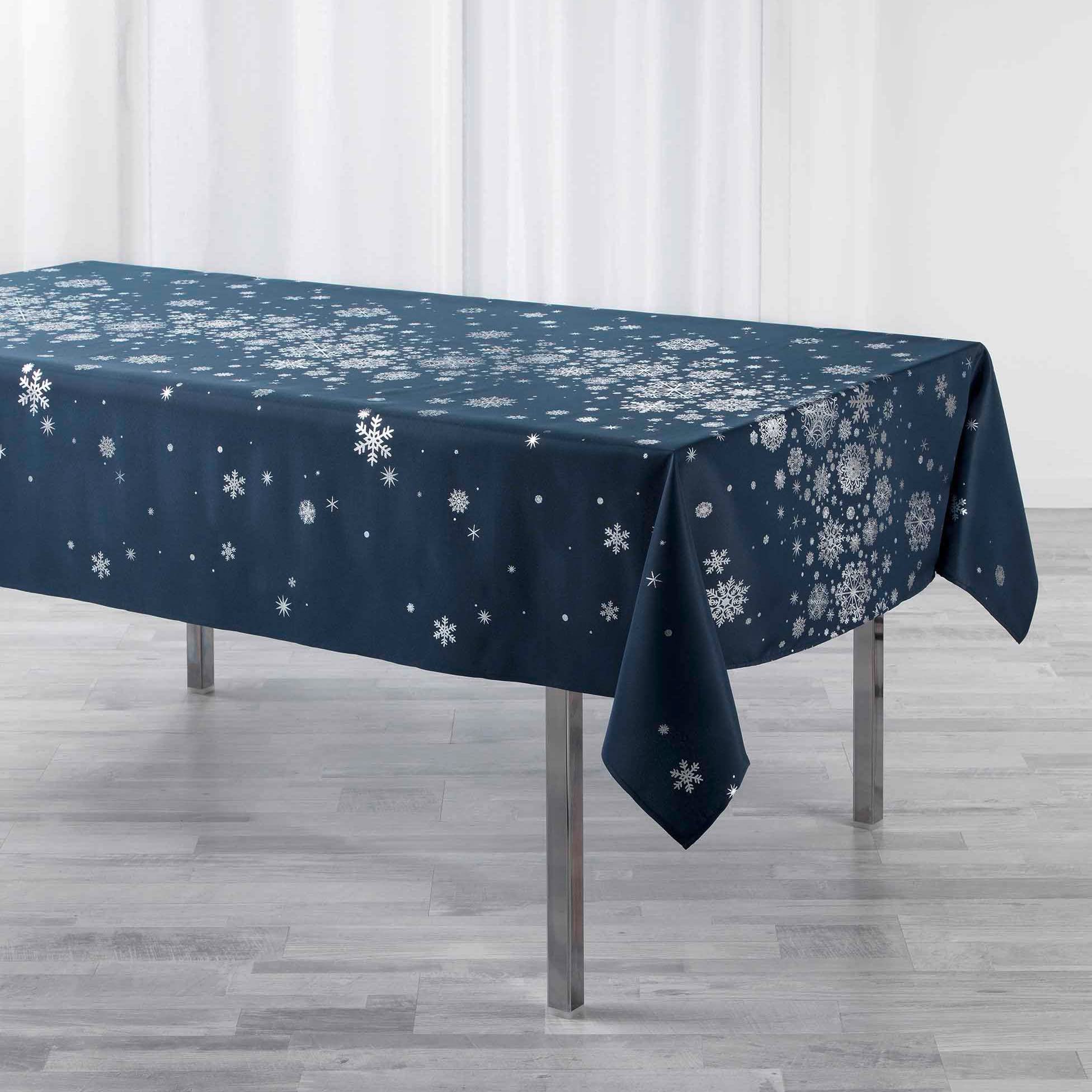 Douceur d'Intérieur, Rectangular Tablecloth 150 x 240 cm Navy Blue Polyester Printed Metallic Constellation