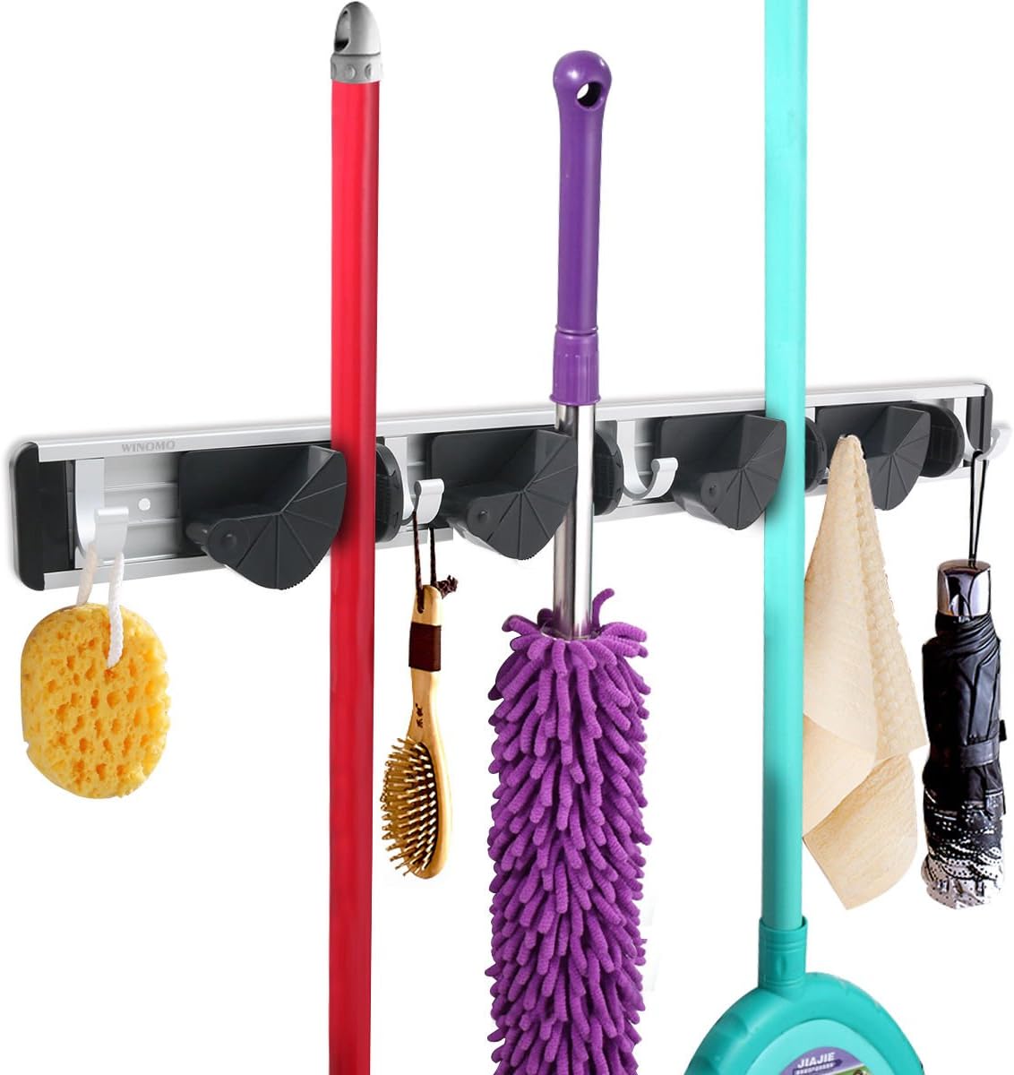 MAZIMARK-Kitchen Mop Broom Holder Wall Mounted Organizer Brush Storage Hanger Rack Tool