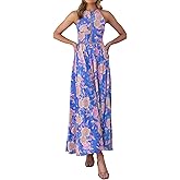 ZESICA Women's Summer Halter Neck Floral Print Backless Split Beach Party Maxi Dress