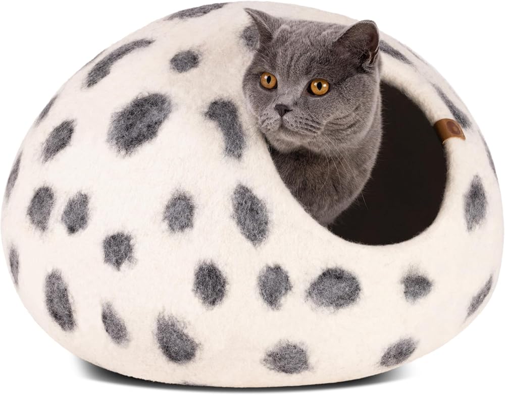 MEOWFIA Cat Cave – Premium Felt Cat Bed Handmade Merino Wool Large Snow Leopard
