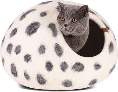MEOWFIA Cat Cave – Premium Felt Cat Bed Handmade Merino Wool Large Snow Leopard