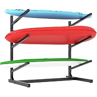 QonicFly Heavy Duty Kayak Storage Rack - Adjustable 2-Level Freestanding Stand For Kayaks, Canoes, Paddleboards