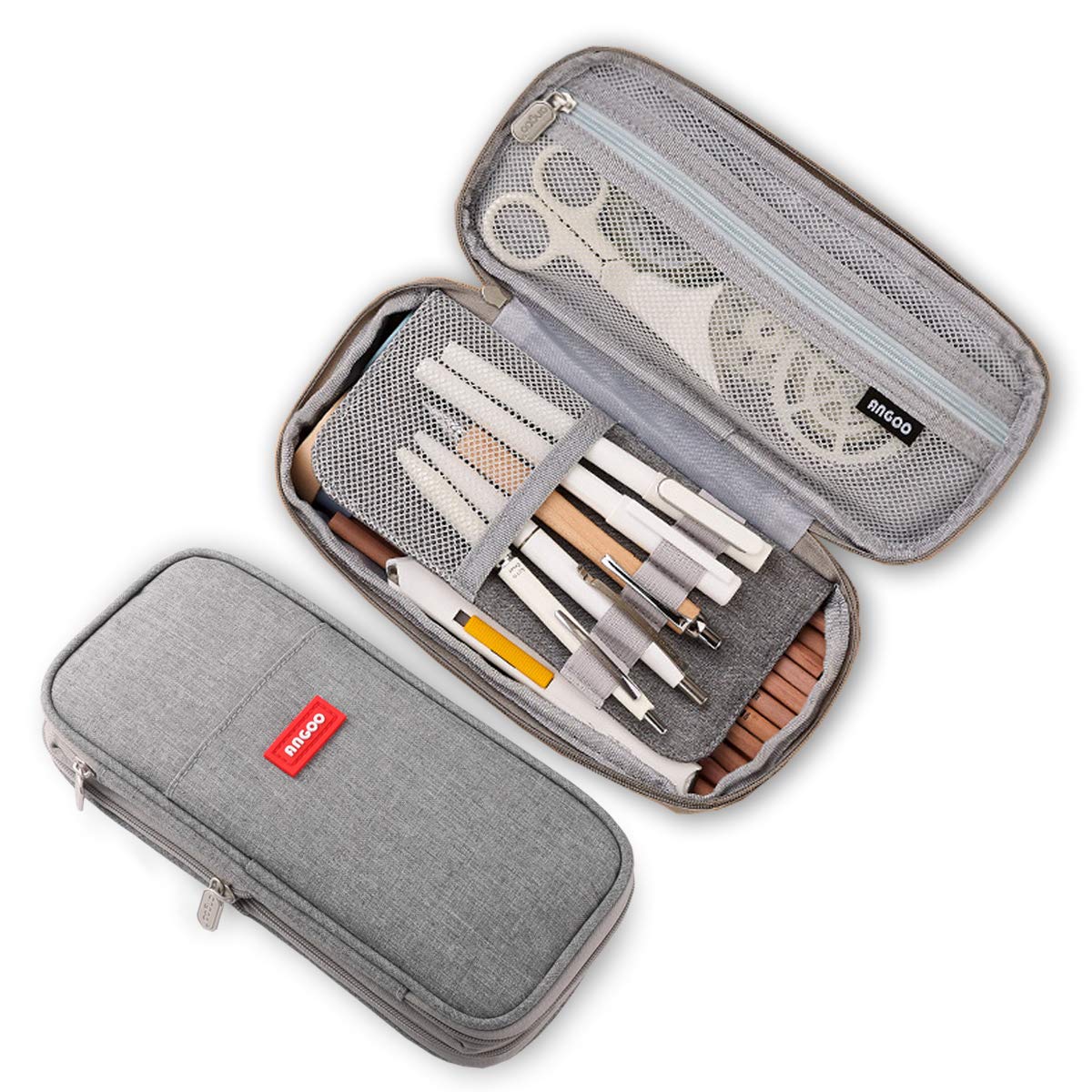 iSuperb Pencil Case Large Capacity Student Dark Grey Pencil Bag Canvas Pencil Pouch for Girls Boys ，Pen Stationery Storage Bag Double Zipper Pencil Organizer School Office