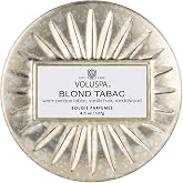 Voluspa Blond Tabac, Mini Tin Candle, 4 oz, 25 Hour Burn Time, Coconut Wax for Clean Burning, Handcrafted in the USA