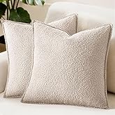MIULEE Pack of 2 Decorative Textured Boucle Throw Pillow Covers 20x20 Inch Natural Beige Broadside Thick Boho Pillows for Farmhouse Accents Sofa Couch Bedroom Living Room Home Decor