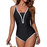 Smismivo Tummy Control Swimsuits for Women Modest One Piece Bathing Suit Slimming Retro Swim Suits Cute Vintage Swimwear