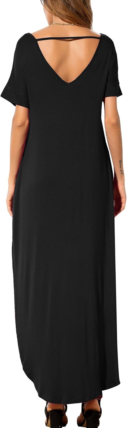 GRECERELLE Women's Casual Loose Pocket Long Dress Short Sleeve Split Maxi Dresses at  Women’s Clothing store