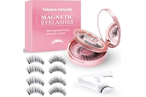 Magnetic Eyelashes, 4 Pairs Magnetic Eyelashes Natural Look, No Glue Needed Lightweight for Daily Makeup and Party Wear