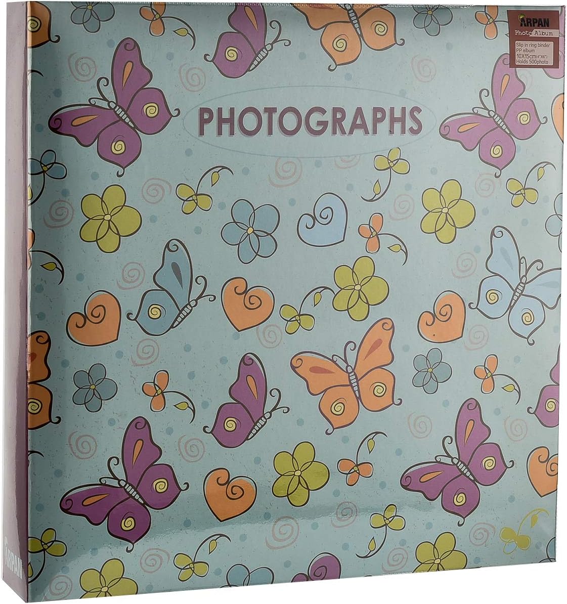 Arpan Large Slip In Pockets 3-Ring Binder Photo Album Holds 500 6x4" Photos Wedding, Baby Birthday (Butterfly)