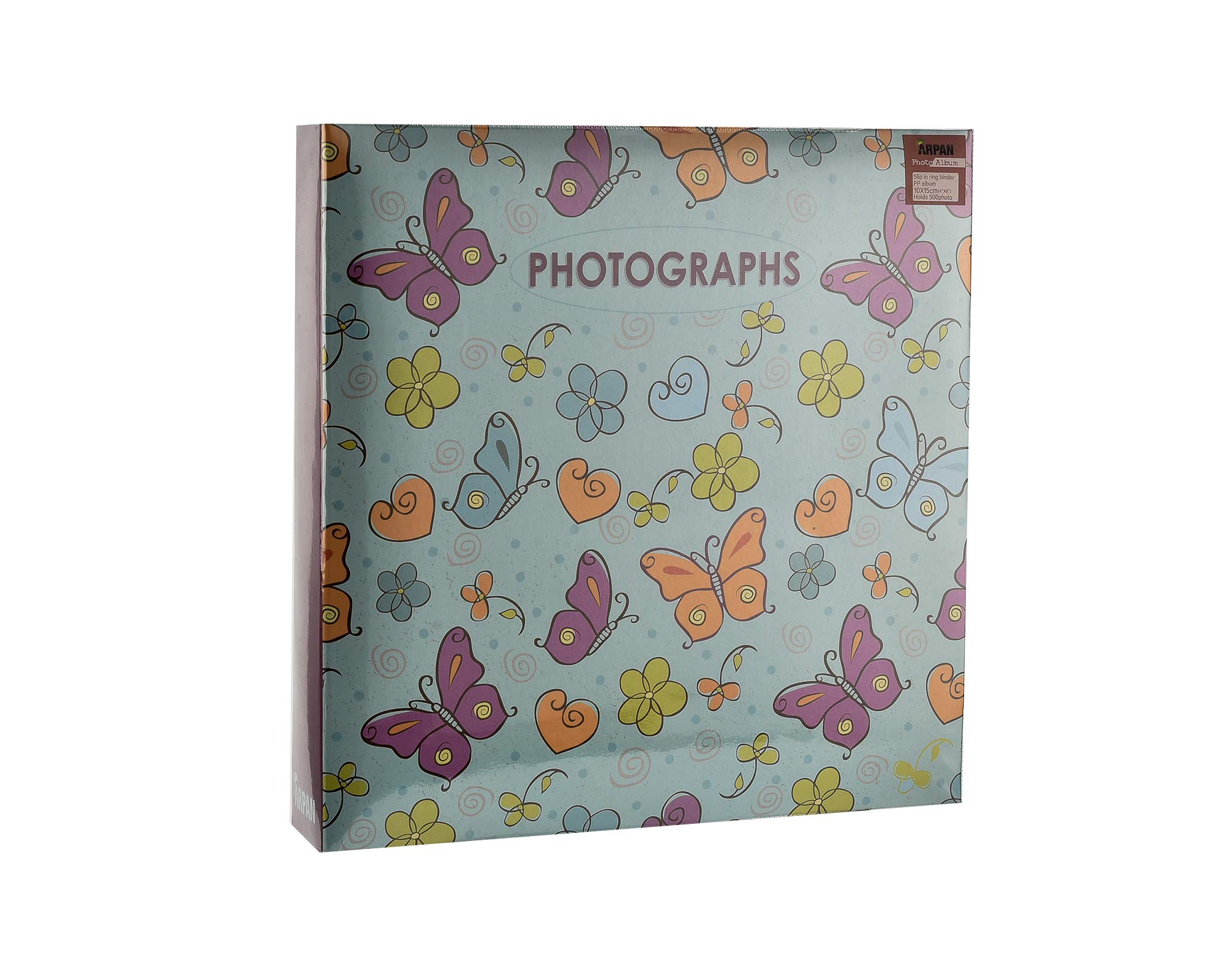 Arpan Large Slip In Pockets 3-Ring Binder Photo Album Holds 500 6x4" Photos Wedding, Baby Birthday (Butterfly)