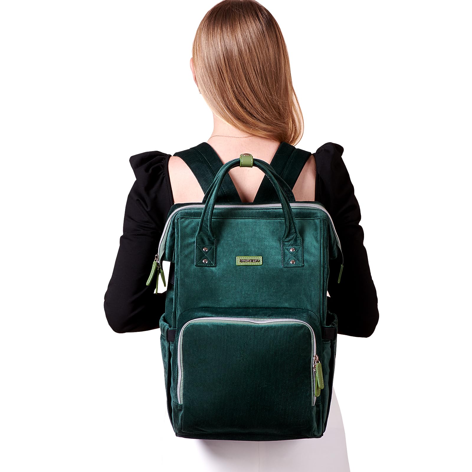 SUNVENO Diaper Bag Backpack, Large Capacity Baby-Bag with Changing Pad & Stroller Clips Velvet Stitching Diaper-Backpack Travel Tote Nappy Bag Organizer for Baby Care with USB Charging Port, Green