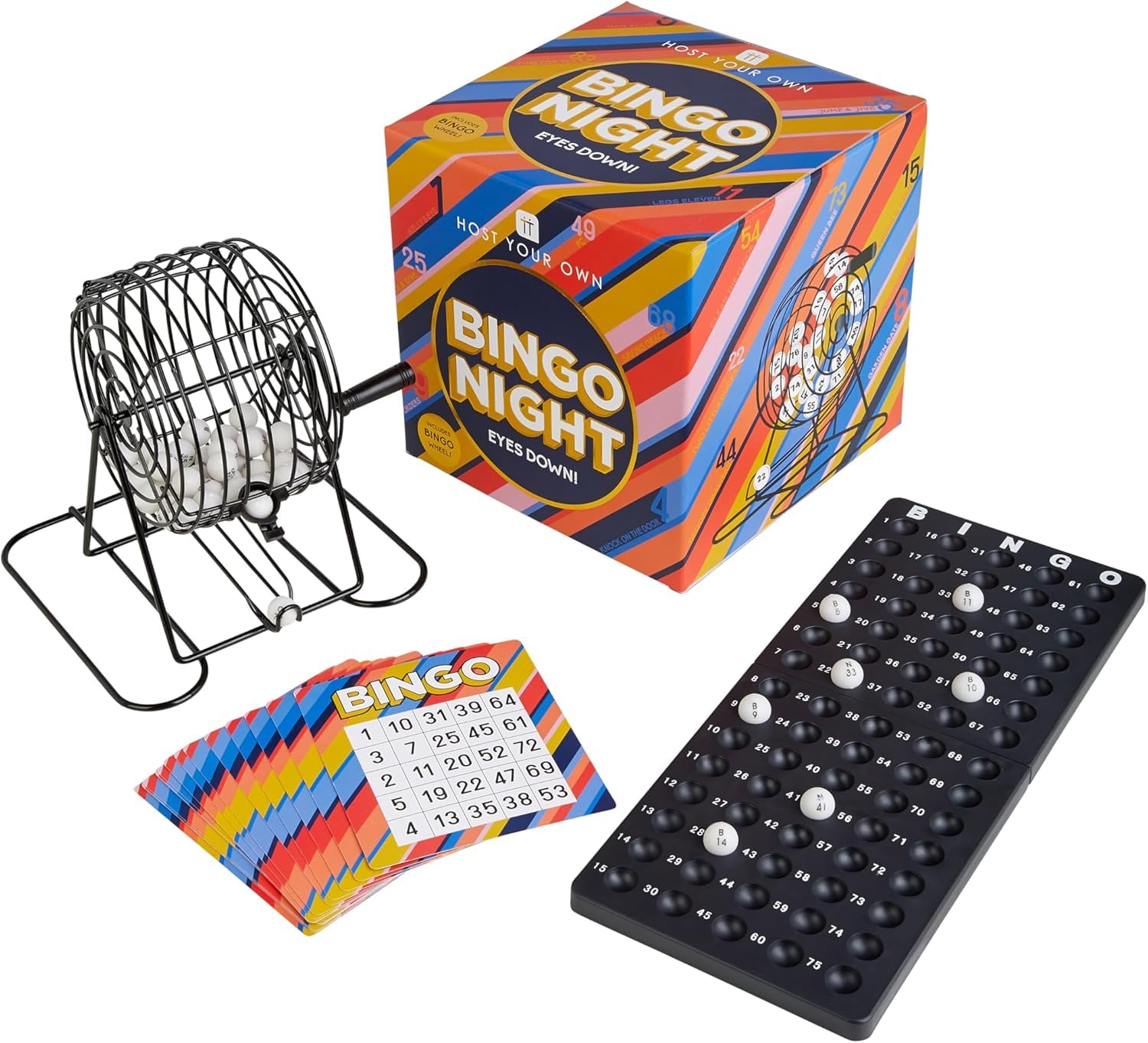 Talking Tables Classic Bingo Game Kit | Host Your Own Games Night | Contains Metal Bingo Wheel Machine, Number Balls, Cards| For Adults, Kids, Family Fun, Dinner Party, HOST-BINGO-V2