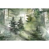 Spoonflower Fabric Watercolor Pine Tree Forest on Petal Cotton | Fat Quarter | Woods Trees Rustic Nature Green | Use for Sewing Quilting Apparel Home Decor