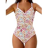 EVOCRCO Women's One Piece Swimsuits Tummy Control V Neck Bathing Suit Tie Back Push Up Swim Suit Shell Stitched Swimwear