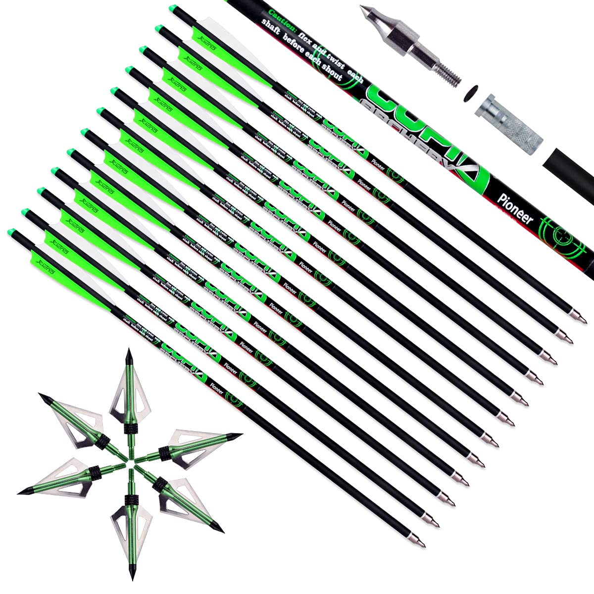 Photo 1 of LWANO Crossbow Bolts 20 22 Inch Carbon Archery Arrows 12 Pack and 6 Pack Hunting Broadheads kit