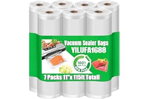YILUFA1688 Food Vacuum Sealer Bags 7 Rolls 11"x16.5Ft, BPA-Free Sous Vide Bags, Commercial Grade, Cut-to-Fit Food Saver Rolls