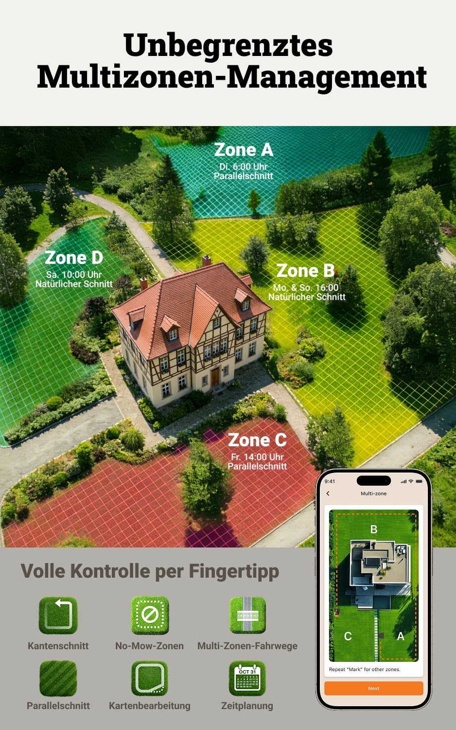 WORX Landroid Vision Cloud WR303E 2WD Mähroboter ohne Begrenzungskabel für 300 m² (KI-Hinderniserkennung, VSLAM+ RTK Cloud Navigation, Auto-Mapping, App-Steuerung) 6