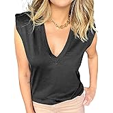 YUYUREAL Women's Shoulder Pad Blouse Shirt High Street Outfit Sleeveless V Neck Office Lady Wide Shoulder Tank Tops