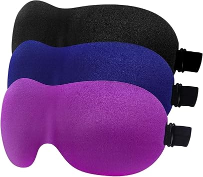 YIVIEW Sleep Mask Pack of 3, Lightweight and Comfortable, Super Soft, Adjustable 3D Contoured Eye Masks for Sleeping, Shift Work, Naps, Night Blindfold Eyeshade for Men and Women, Black/Blue/Purple