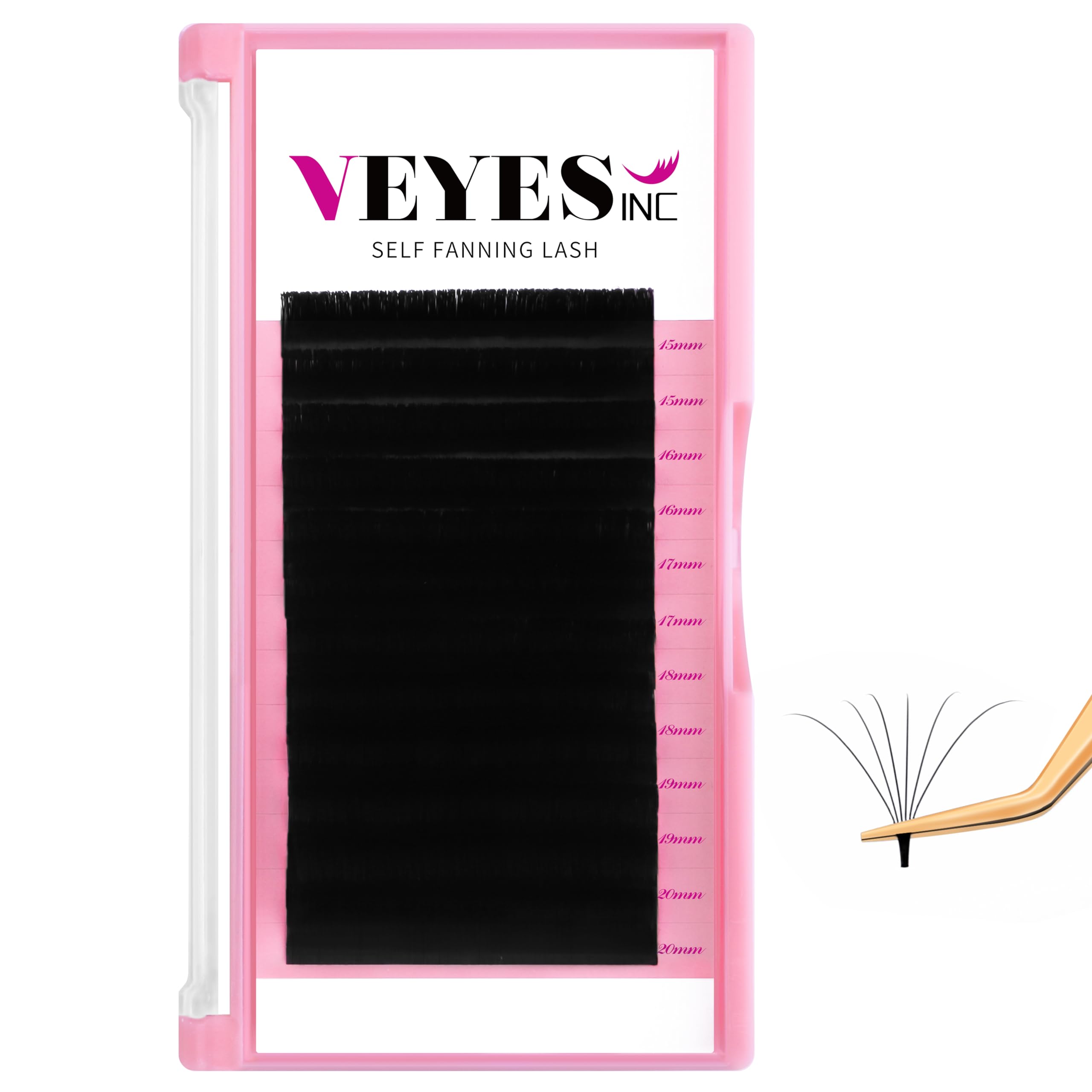 VEYES INC Easy Fan Lashes 0.03 0.05 0.07 C/CC/D Curl 8-20mm Mixed & Single Length Volume Eyelash Extensions Tray, Matte Black, Professional for Lash Techs (0.03 C 15-20mm) — image 1