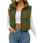 YUCOLEN Women's Crop Puffer Vest Lightweight Warm Outerwear with Fashion Stand Collar Zip Up Padded Cropped Jacket Coat