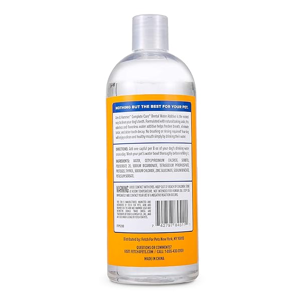 ARM & HAMMER DOG DENTAL WATER ADDITIVE BREATH FRESHENER, ODORLESS FLAVORLESS ORAL CARE SOLUTION FOR PLAQUE AND TARTAR CONTROL, DAILY NO BRUSH DENTAL SUPPORT FOR DOGS, 16 FL OZ