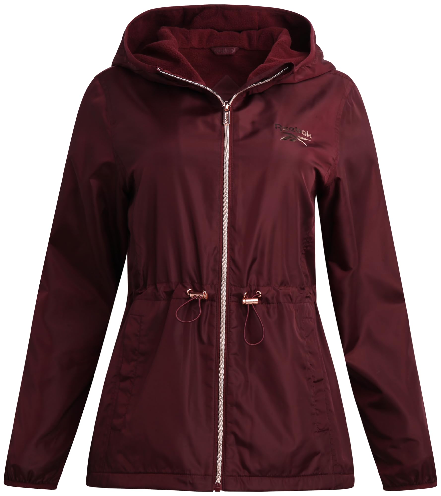 Photo 1 of Reebok Womens Windbreaker Jacket - Water Resistant Polar Fleece Windbreaker Jacket for Women with Hood & Cinch Waist Toggles, Size Medium, Maroon