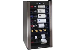 Wine Enthusiast VinoView 28-Bottle Wine Fridge - Freestanding Refrigerator with Matrix Shelves, Adjustable 39-65° F Thermostat, Double Pane Glass Door, & LED Display