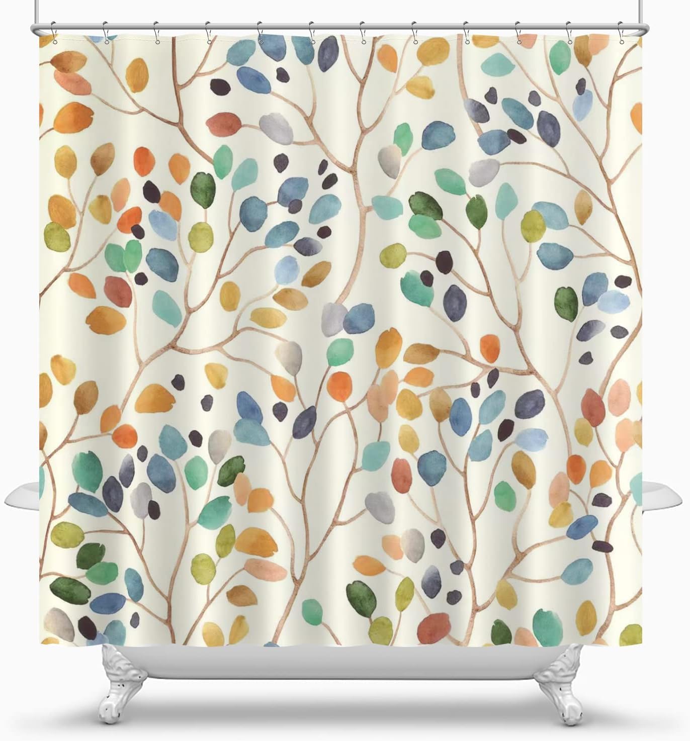 FLCSIed Floral Shower Curtain for Bathroom, Colorful Leaves Curtain Bathroom Decoration, Shower Curtain Set with Curtain Hooks 72x72 Inch (Clourful leaves 1)