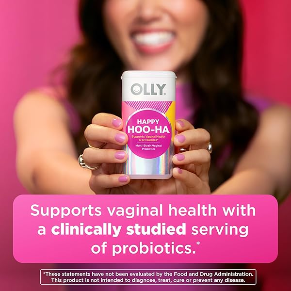 OLLY HAPPY HOO-HA CAPSULES, PROBIOTIC FOR WOMEN, VAGINAL HEALTH AND PH BALANCE, 10 BILLION CFU, GLUTEN FREE – 25 COUNT