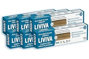 LIVIVA Low Carb High Protein KETO Pasta – 135 g Protein per Box with Pea Protein & Konjac Flour - 8g Net Carbs, Diabetic-Friendly - Ready to Eat in 3 – 4 mins - Healthy Al Dente Pasta (6 Pack, Linguine Pasta)