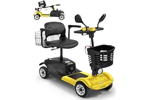 WheelWavi 4 Wheel Compact Mobility Scooter for Seniors and Adults,Foldable Electric Scooter, Heavy Duty Travel Model with Lights, Basket, and Long-Lasting Battery (Yellow)