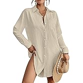 Bsubseach Swimsuit Coverup for Women Button Down Beach Cover Ups Long Sleeve Shirt Dress Modern Blouse Top
