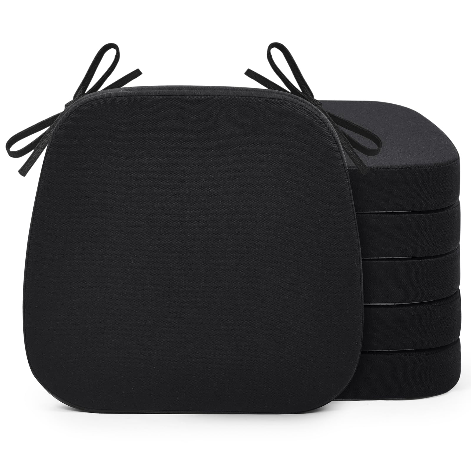 Photo 1 of Shinnwa Chair Cushions for Dining Chairs 6 Pack, Non-Slip Kitchen Chair Cushions with Detachable Straps and Machine Washable Cover, Set of 6, 17x16x2in, Black