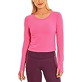 CRZ YOGA Long Sleeve Crop Tops for Women Workout Cropped T-Shirts Yoga Slim Fit Athletic Gym Shirts with Thumb Hole